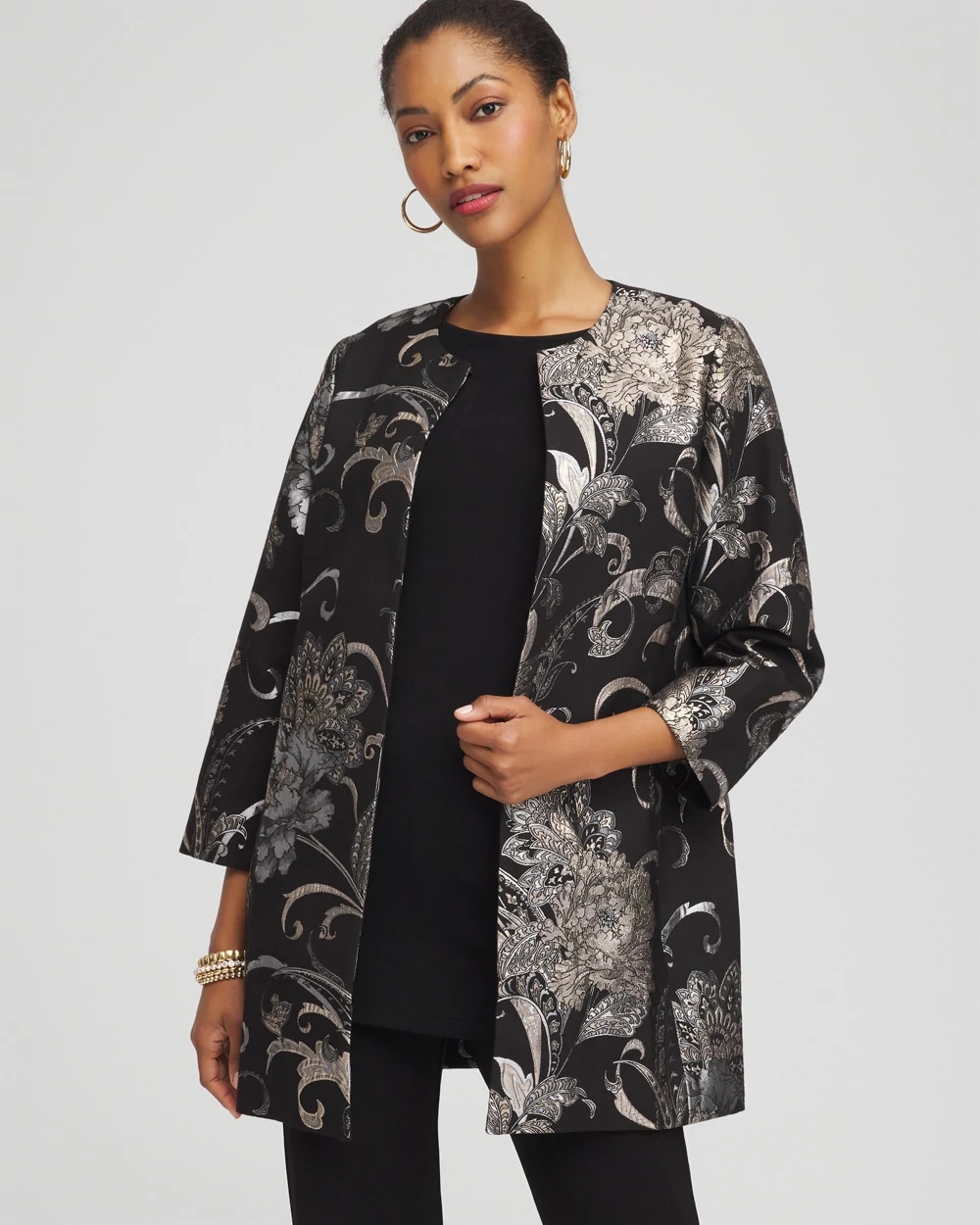 Travelers™ Collection Jacquard Floral Shine Jacket | Chico's Travelers™ Collection Jacquard Floral Shine Jacket | Chico's